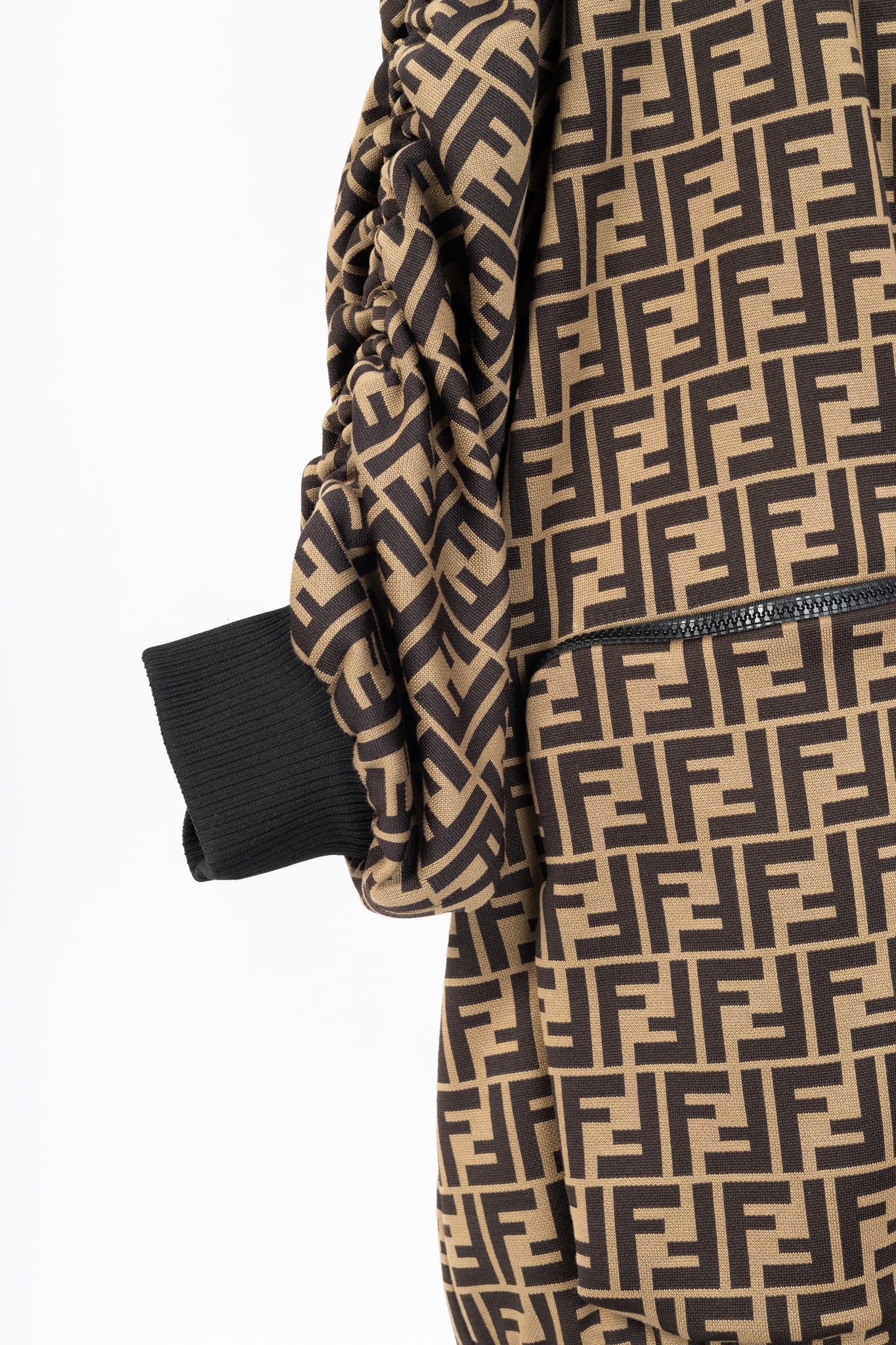 Fendi SS/19 "Mud & Dark Brown" FF-Motif Jersey Oversized Bomber Jacket