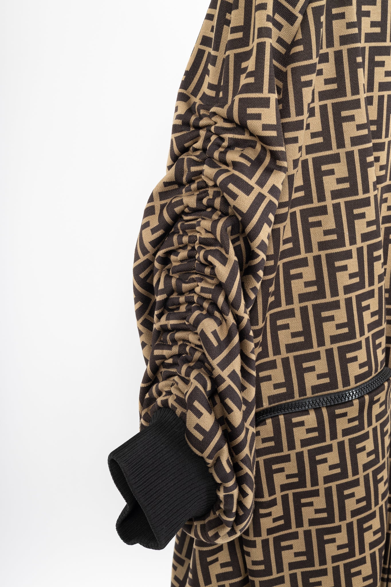 Fendi SS/19 "Mud & Dark Brown" FF-Motif Jersey Oversized Bomber Jacket