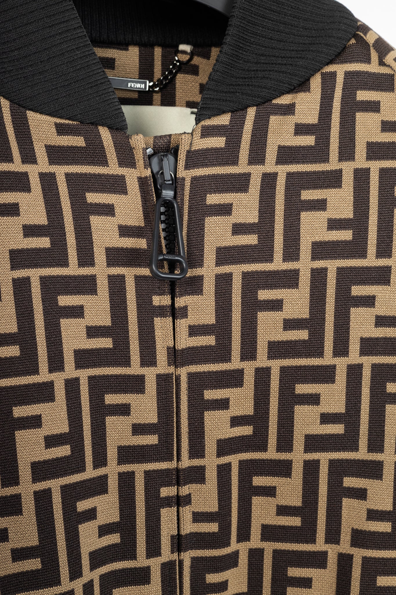 Fendi SS/19 "Mud & Dark Brown" FF-Motif Jersey Oversized Bomber Jacket