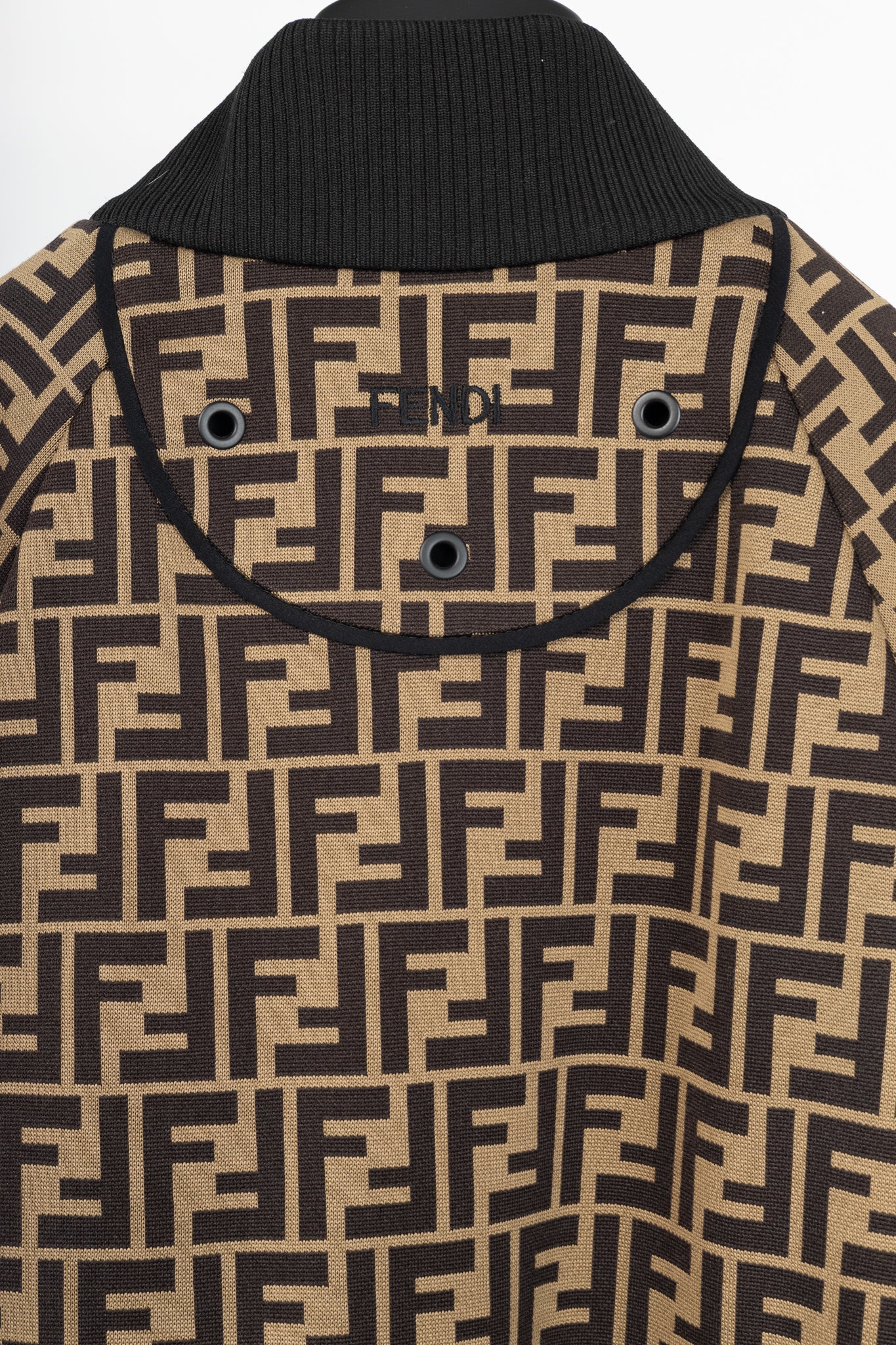Fendi SS/19 "Mud & Dark Brown" FF-Motif Jersey Oversized Bomber Jacket