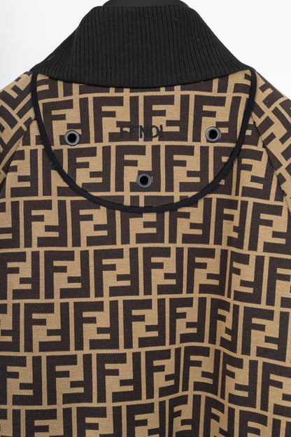 Fendi SS/19 "Mud & Dark Brown" FF-Motif Jersey Oversized Bomber Jacket