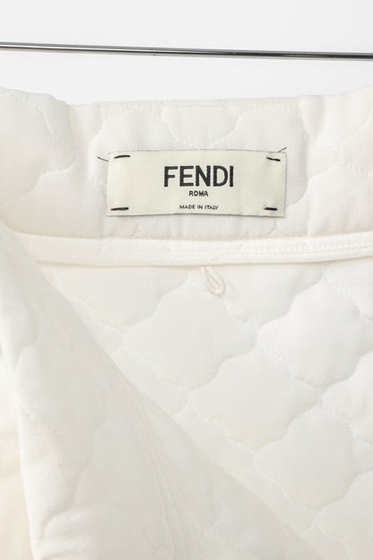 Fendi SS20 Runway Ivory Quilted Silk Crepe de Chine Mini Skirt