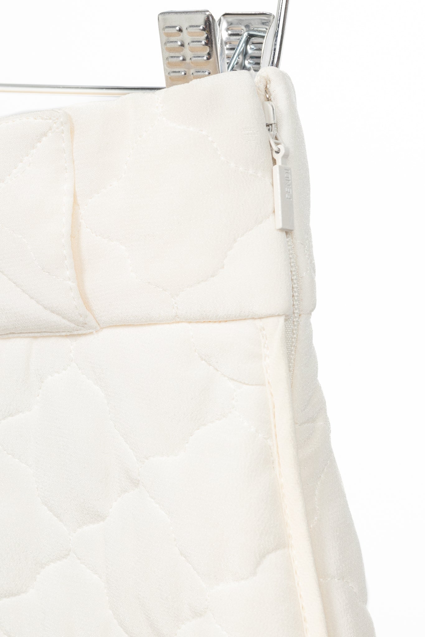 Fendi SS20 Runway Ivory Quilted Silk Crepe de Chine Mini Skirt