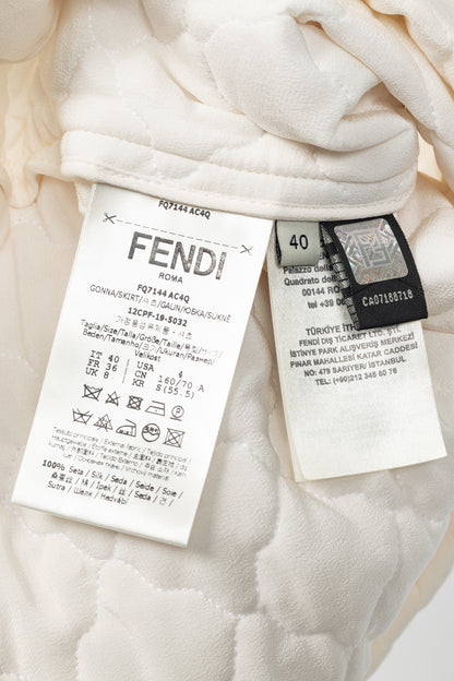 Fendi SS20 Runway Ivory Quilted Silk Crepe de Chine Mini Skirt