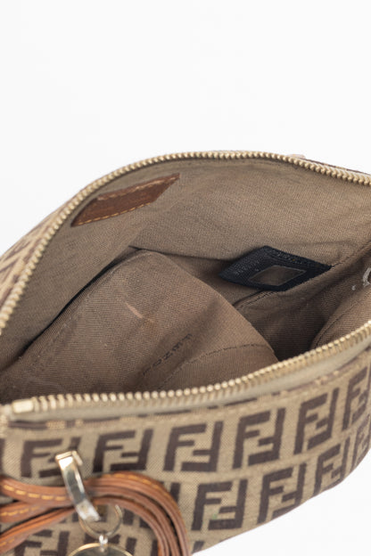 Fendi Beige Zucchino Monogram Canvas Leather-Trim Pochette