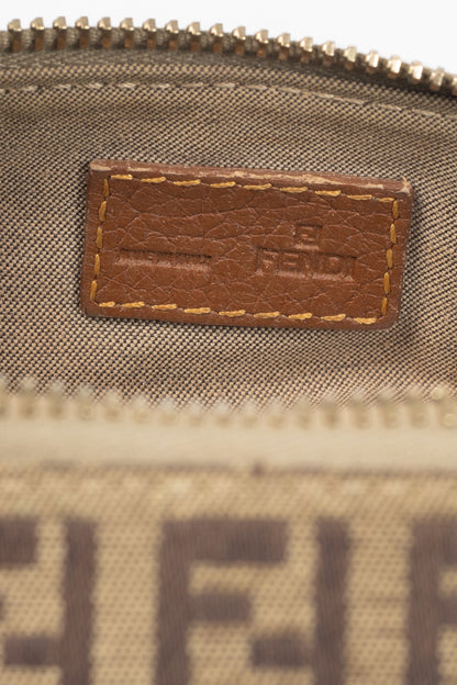 Fendi Beige Zucchino Monogram Canvas Leather-Trim Pochette