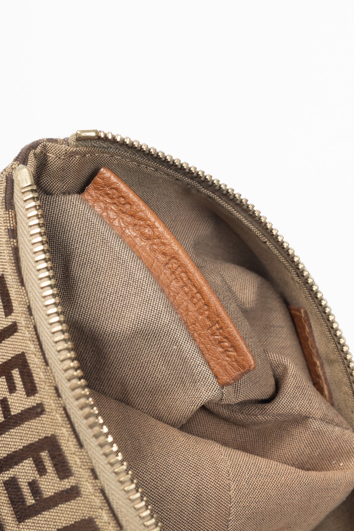 Fendi Beige Zucchino Monogram Canvas Leather-Trim Pochette