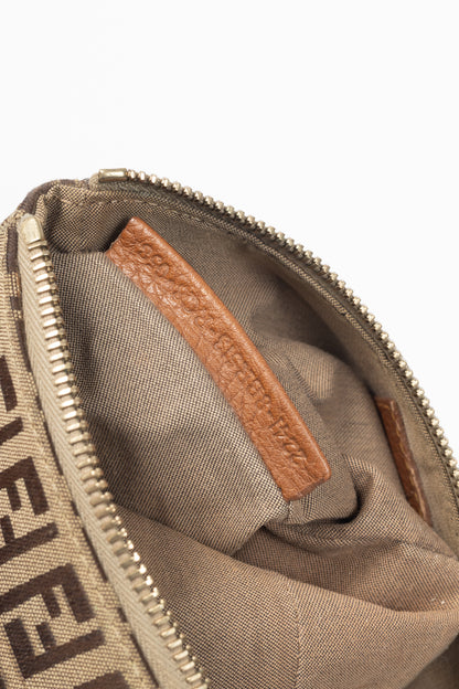 Fendi Beige Zucchino Monogram Canvas Leather-Trim Pochette