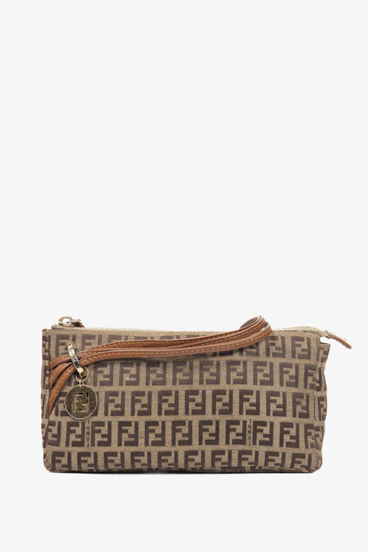 Fendi Beige Zucchino Monogram Canvas Leather-Trim Pochette