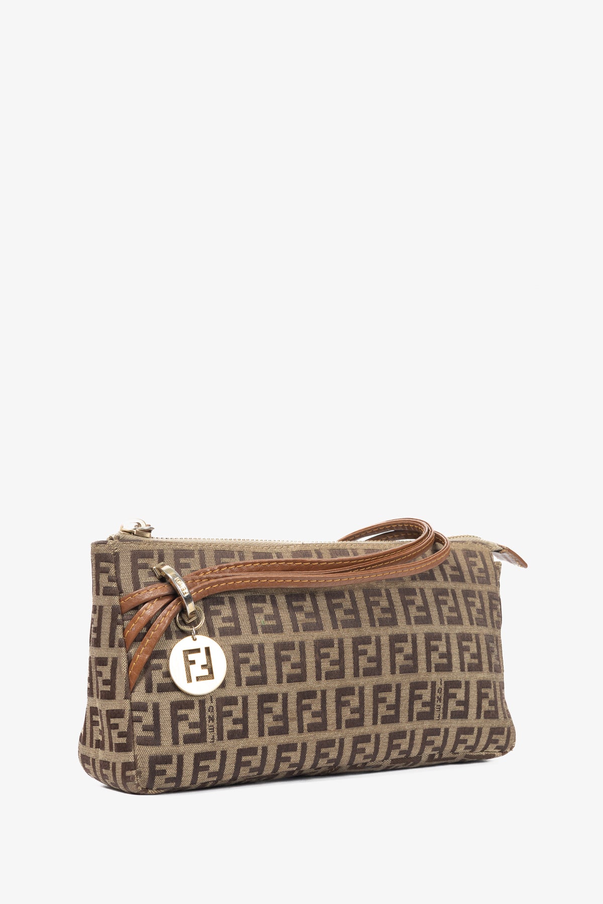 Fendi Beige Zucchino Monogram Canvas Leather-Trim Pochette