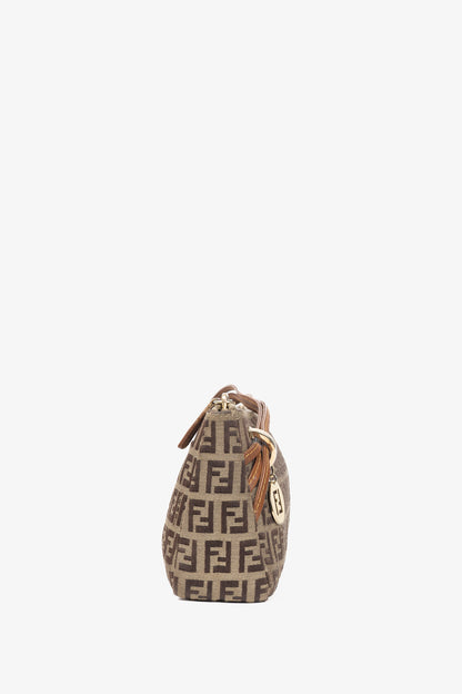 Fendi Beige Zucchino Monogram Canvas Leather-Trim Pochette