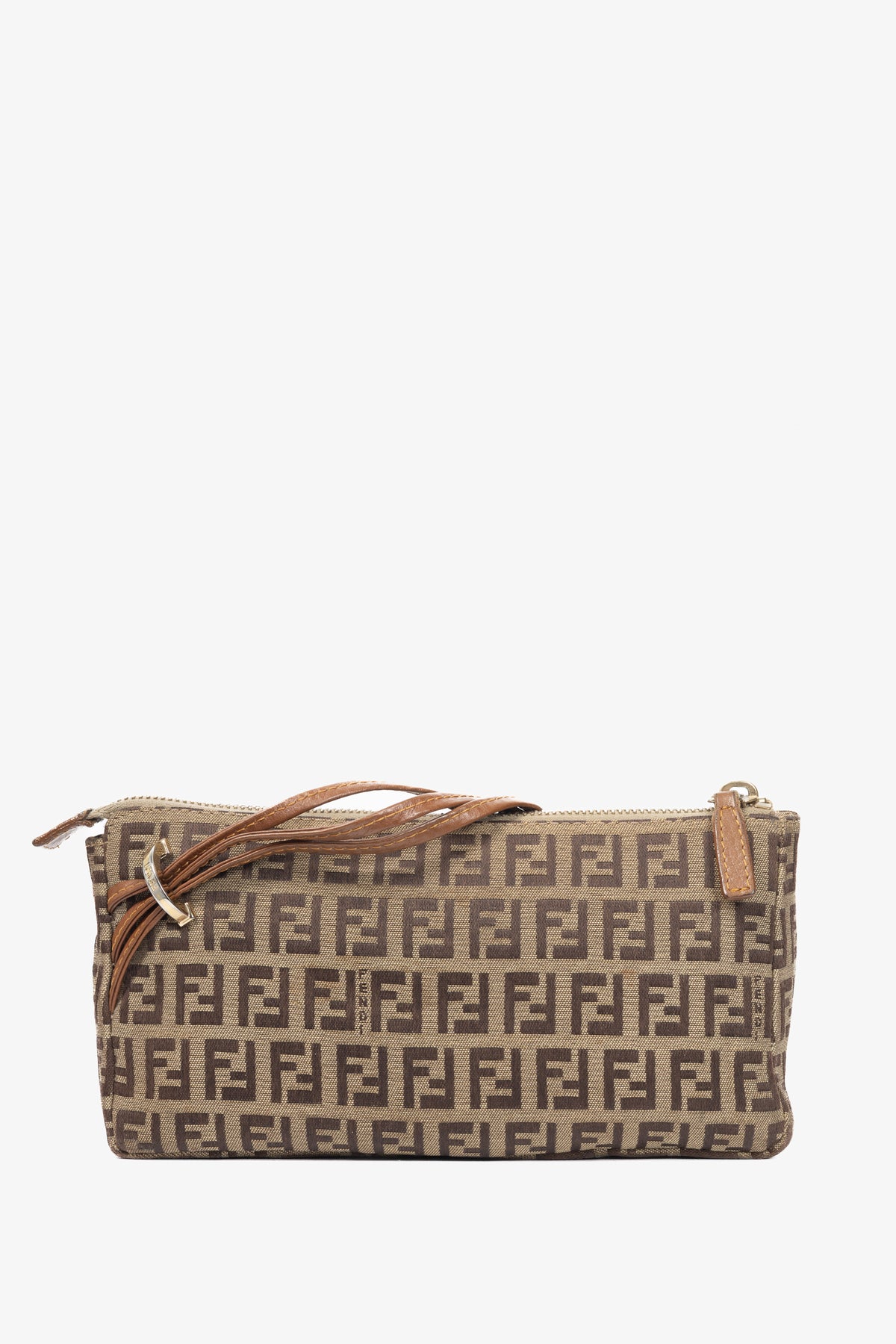 Fendi Beige Zucchino Monogram Canvas Leather-Trim Pochette