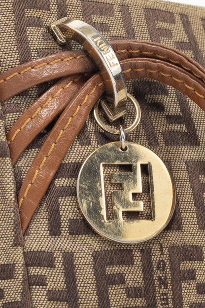 Fendi Beige Zucchino Monogram Canvas Leather-Trim Pochette