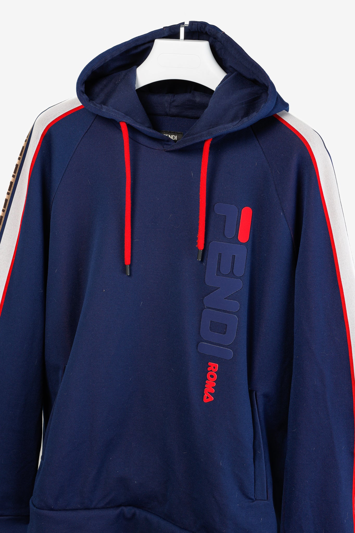 Fendi x Fila Navy Cotton-Blend Logo Stripe Pullover Hoodie