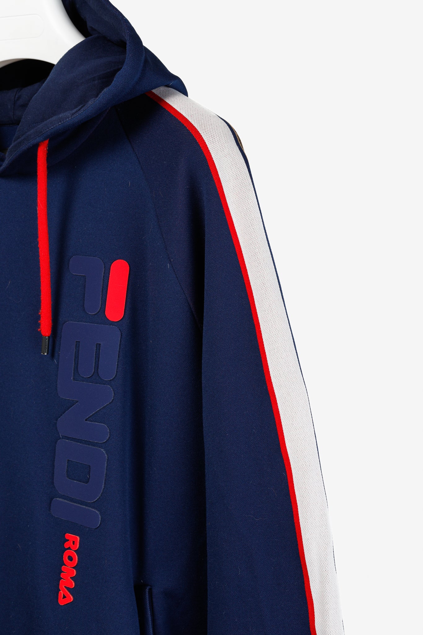 Fendi x Fila Navy Cotton-Blend Logo Stripe Pullover Hoodie
