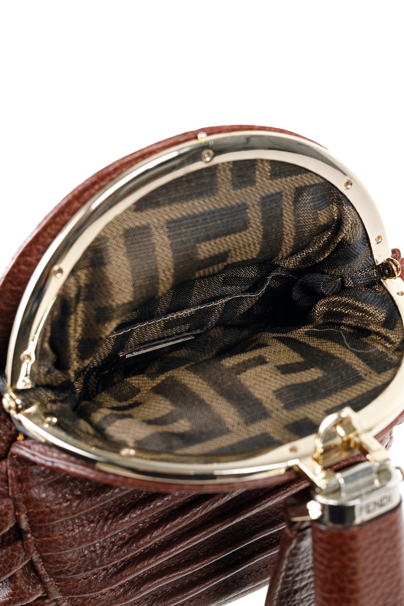 Fendi Spy SS2005 Runway Brown Leather Pleated Clutch