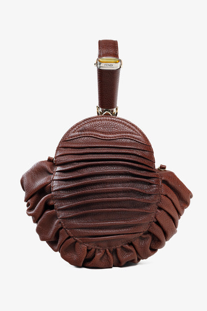 Fendi Spy SS2005 Runway Brown Leather Pleated Clutch