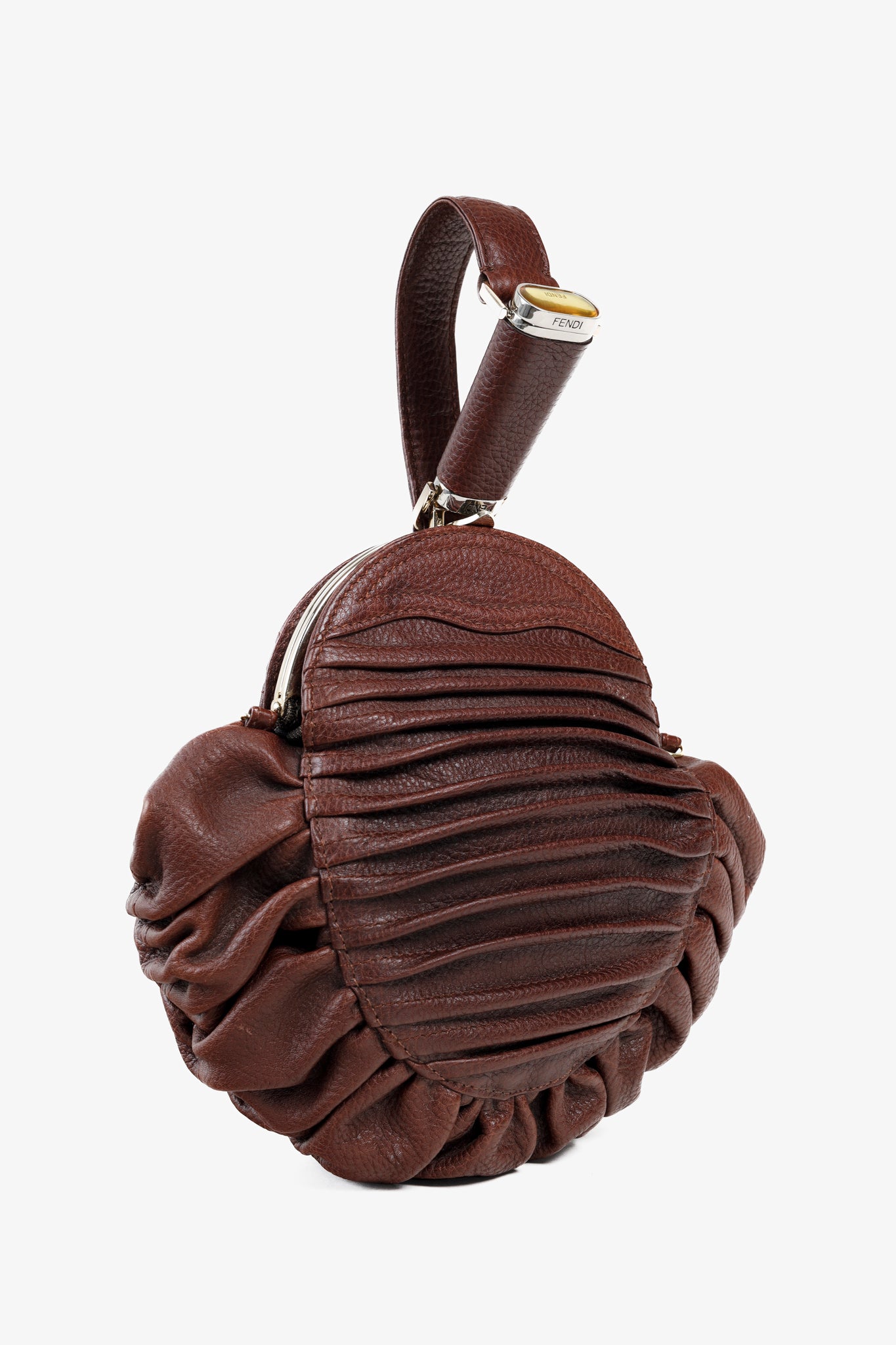 Fendi Spy SS2005 Runway Brown Leather Pleated Clutch