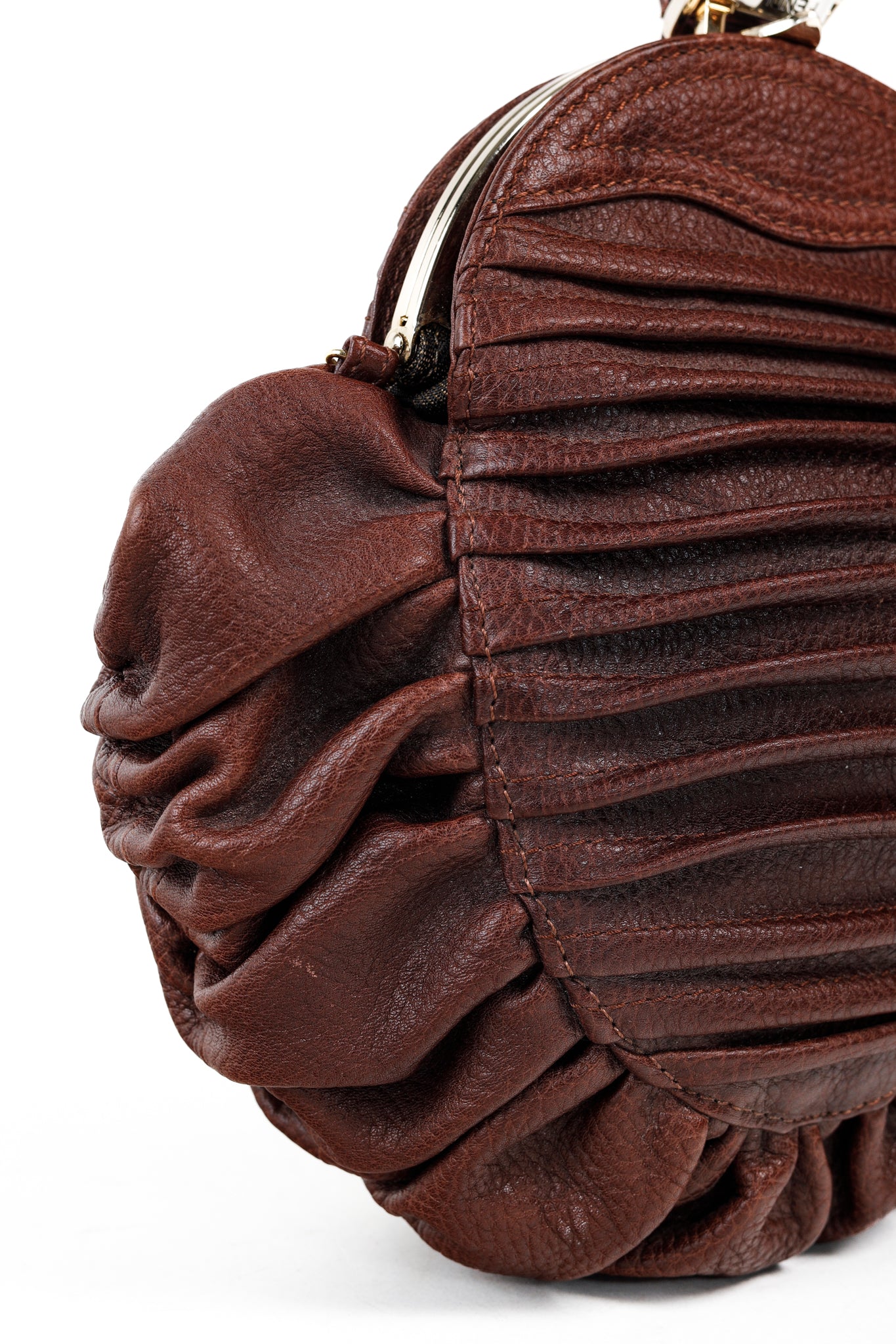 Fendi Spy SS2005 Runway Brown Leather Pleated Clutch