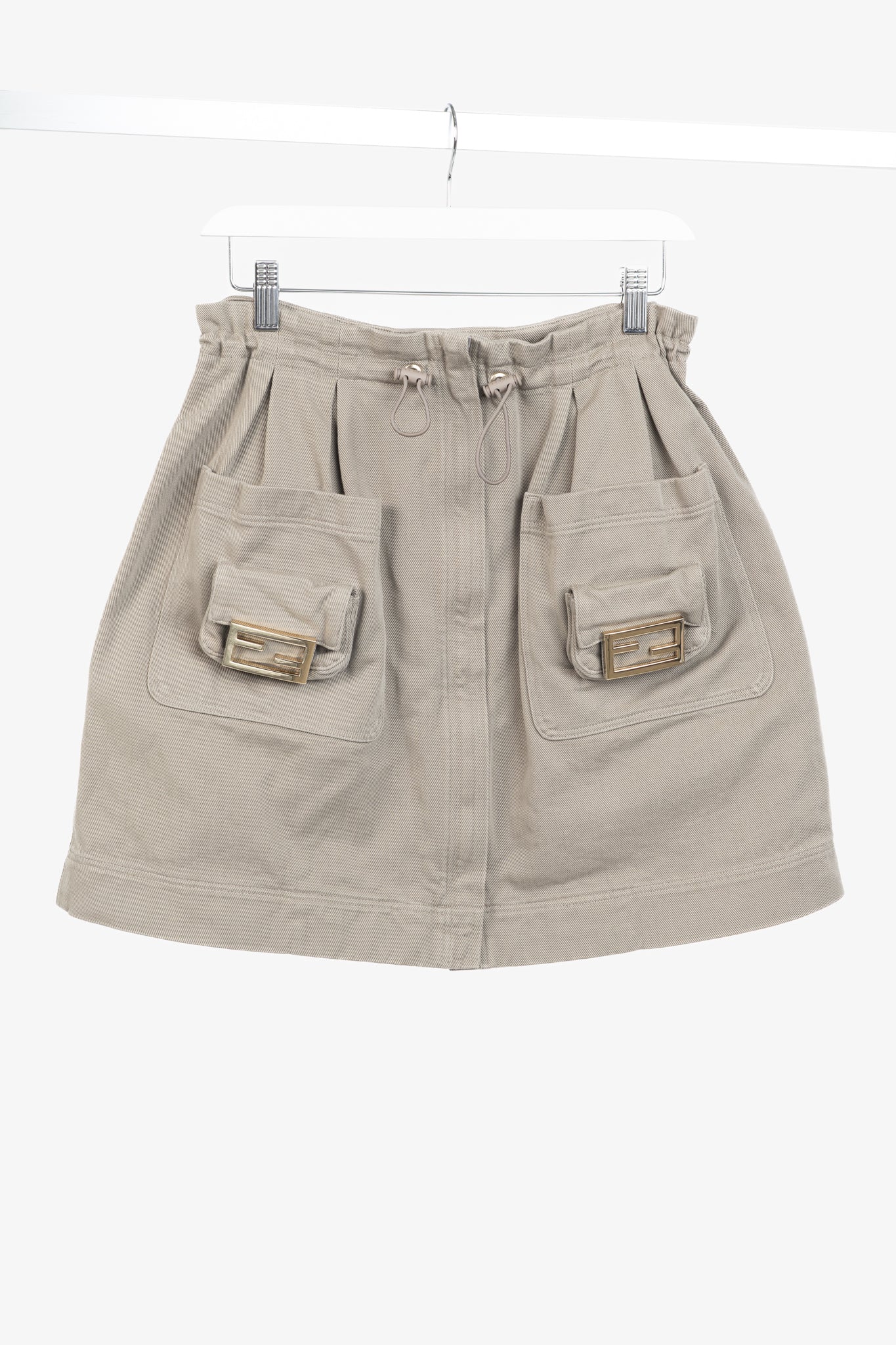 Fendi Resort 2023 Runway Baguette Taupe Cotton-Denim Cargo Mini Skirt