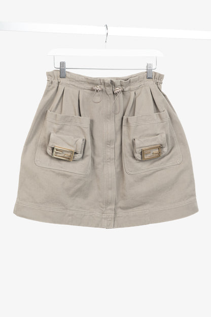 Fendi Resort 2023 Runway Baguette Taupe Cotton-Denim Cargo Mini Skirt