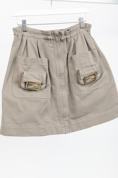 Fendi Resort 2023 Runway Baguette Taupe Cotton-Denim Cargo Mini Skirt