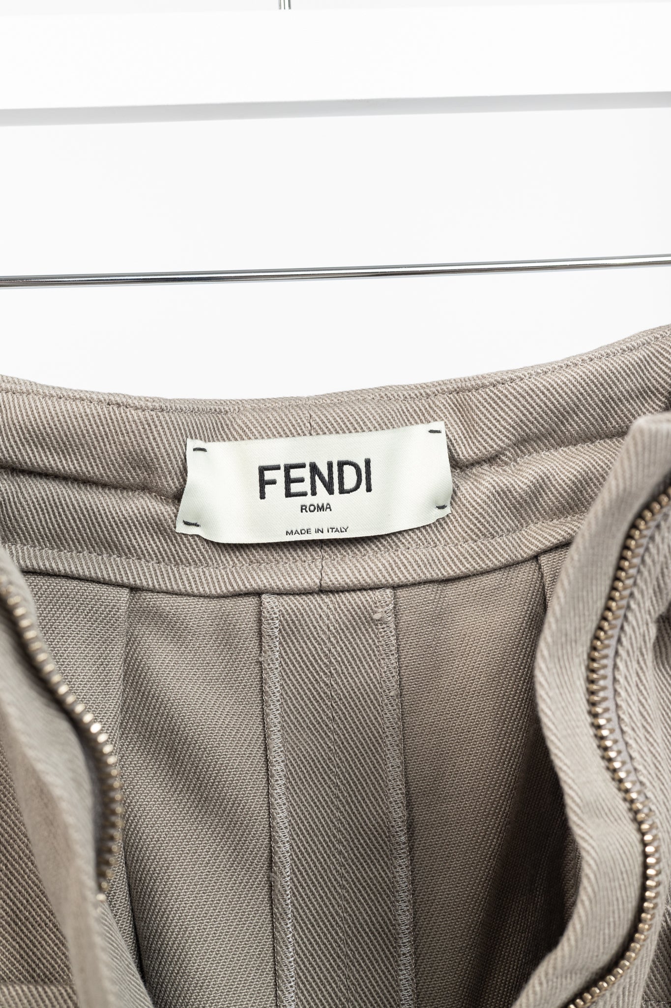 Fendi Resort 2023 Runway Baguette Taupe Cotton-Denim Cargo Mini Skirt
