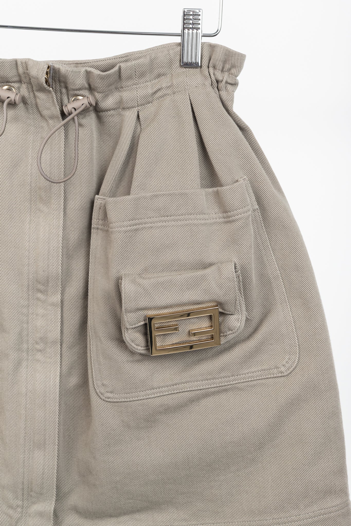 Fendi Resort 2023 Runway Baguette Taupe Cotton-Denim Cargo Mini Skirt