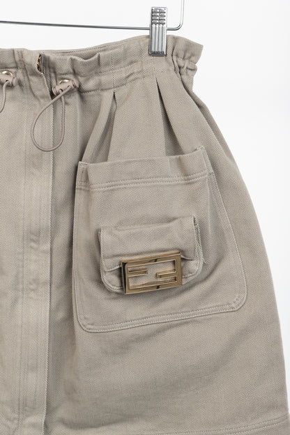 Fendi Resort 2023 Runway Baguette Taupe Cotton-Denim Cargo Mini Skirt