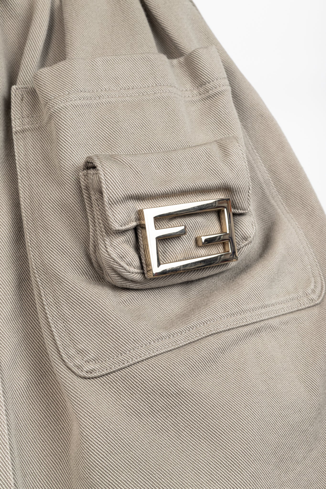 Fendi Resort 2023 Runway Baguette Taupe Cotton-Denim Cargo Mini Skirt