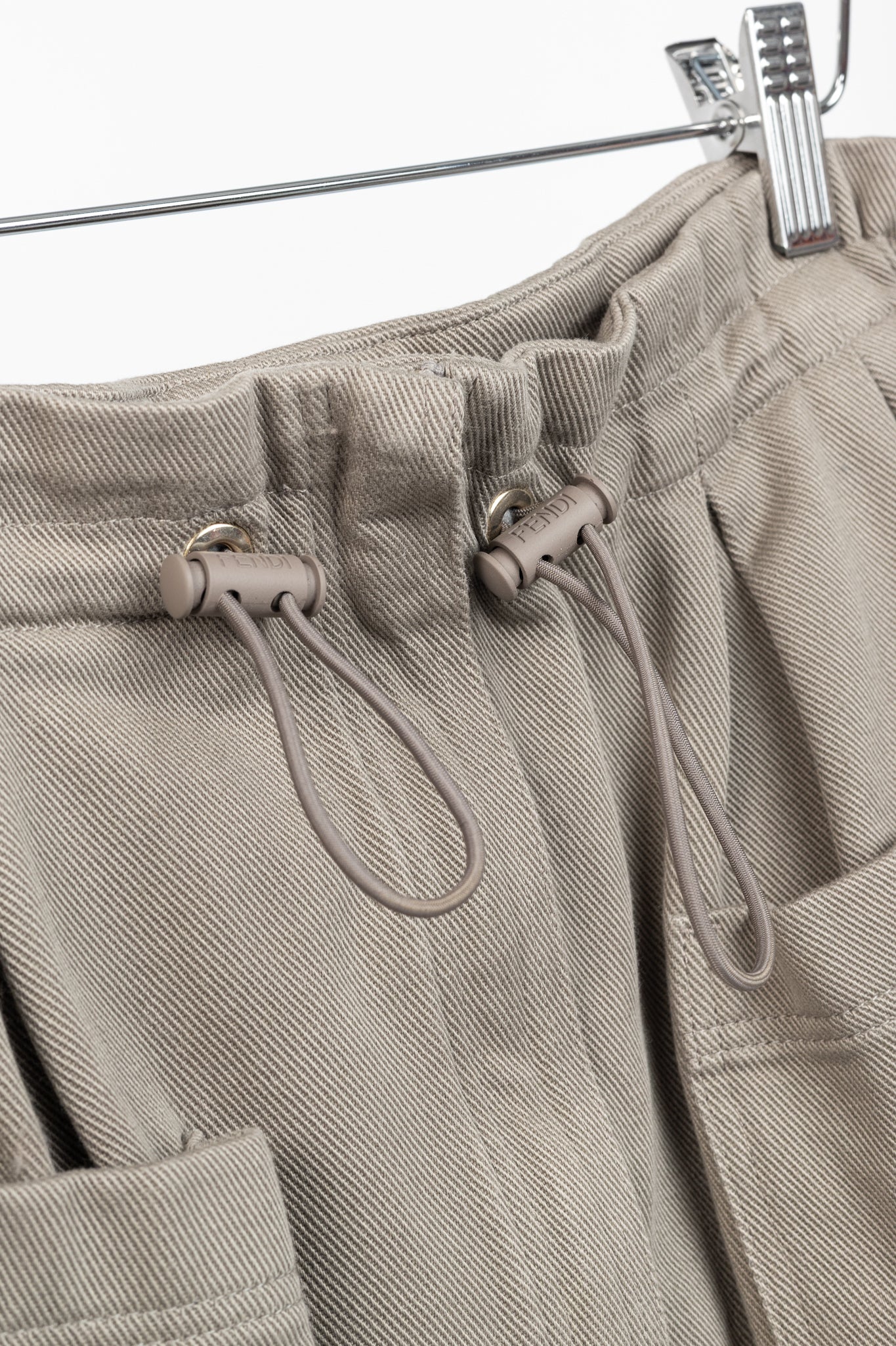 Fendi Resort 2023 Runway Baguette Taupe Cotton-Denim Cargo Mini Skirt