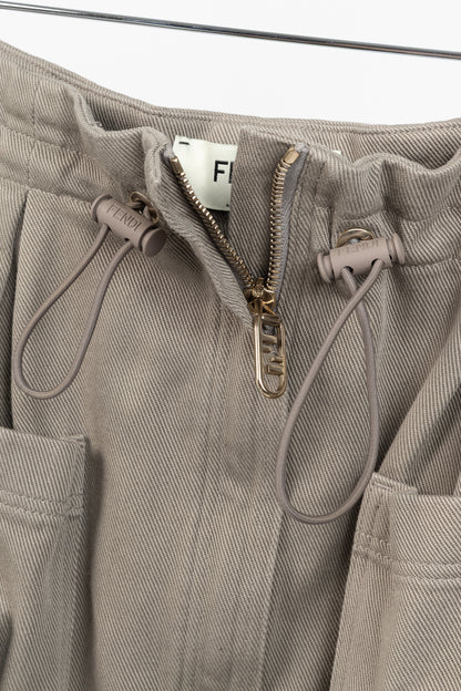 Fendi Resort 2023 Runway Baguette Taupe Cotton-Denim Cargo Mini Skirt