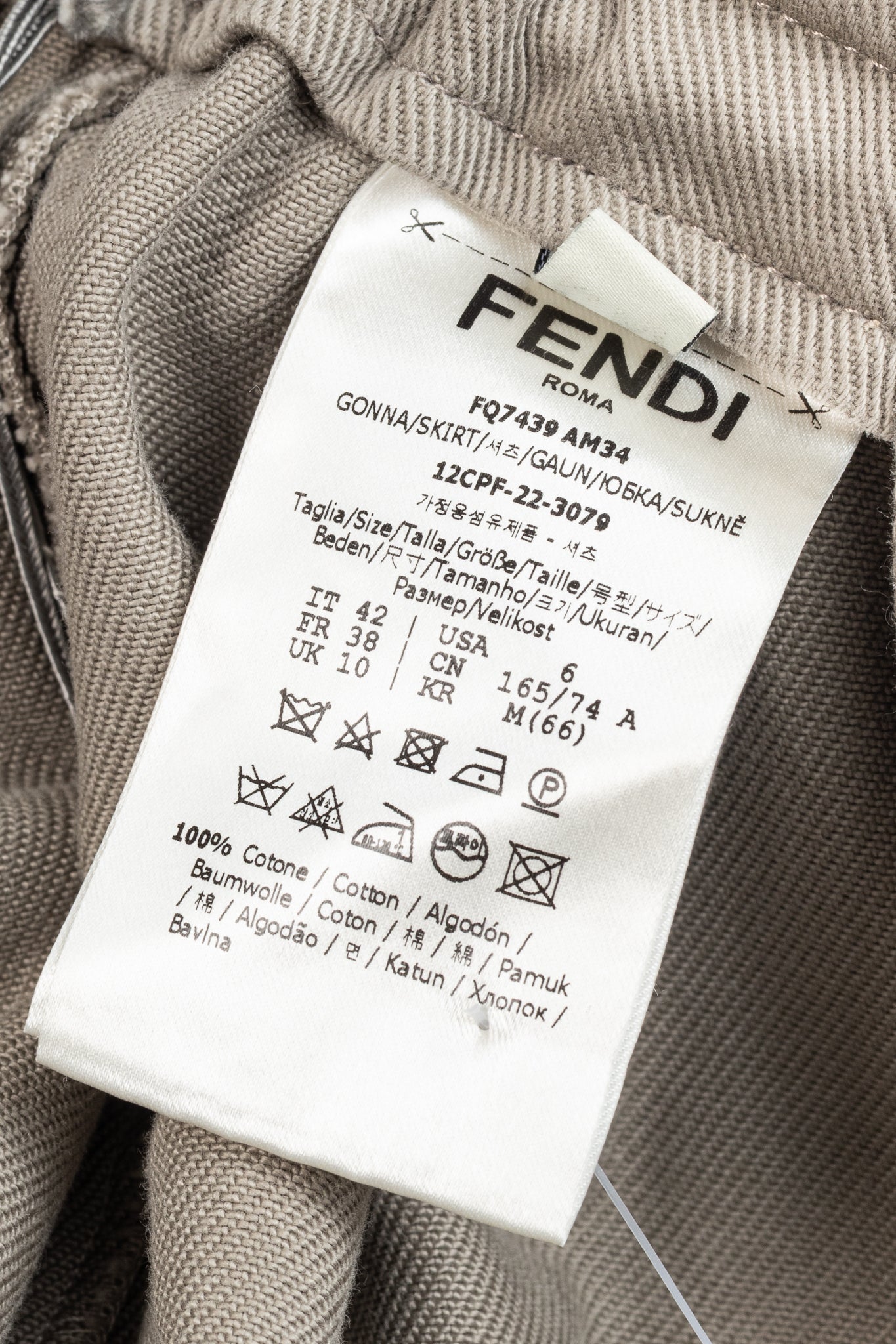 Fendi Resort 2023 Runway Baguette Taupe Cotton-Denim Cargo Mini Skirt