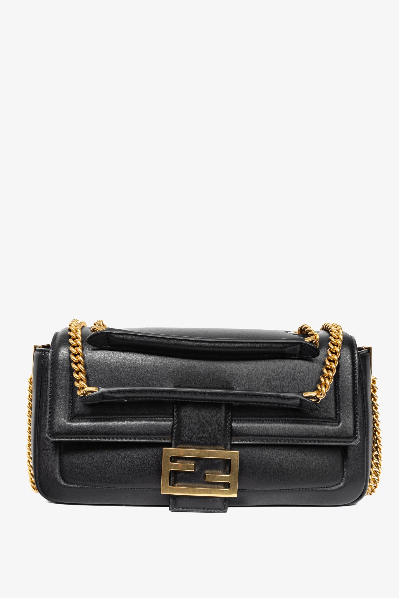 Fendi Baguette Black Nappa Leather FF Flap Bag