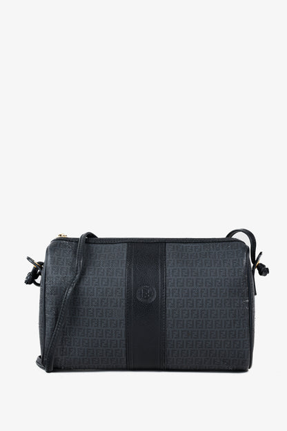 Fendi Vintage Grey & Black FF Coated Canvas Crossbody Bag