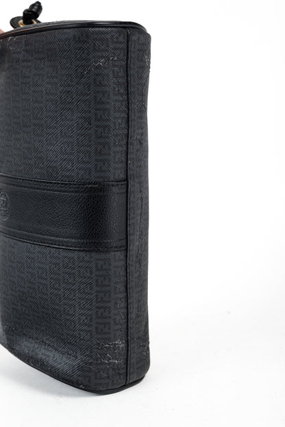 Fendi Vintage Grey & Black FF Coated Canvas Crossbody Bag
