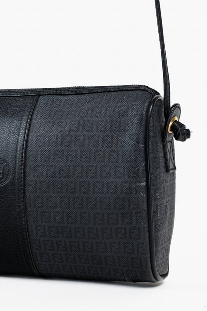 Fendi Vintage Grey & Black FF Coated Canvas Crossbody Bag