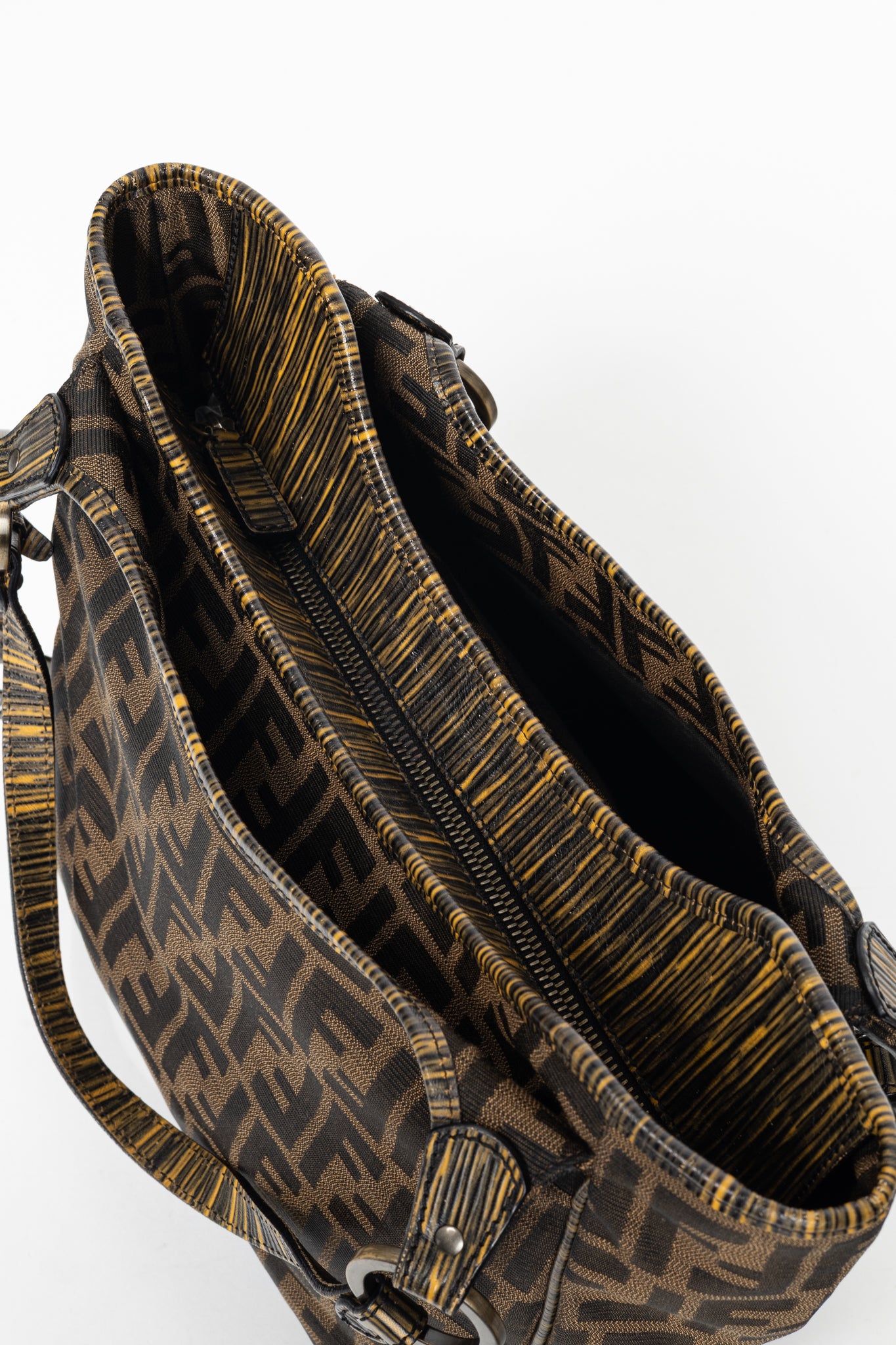 Fendi Chef Brown Zucca Canvas Leather-Trim Tote