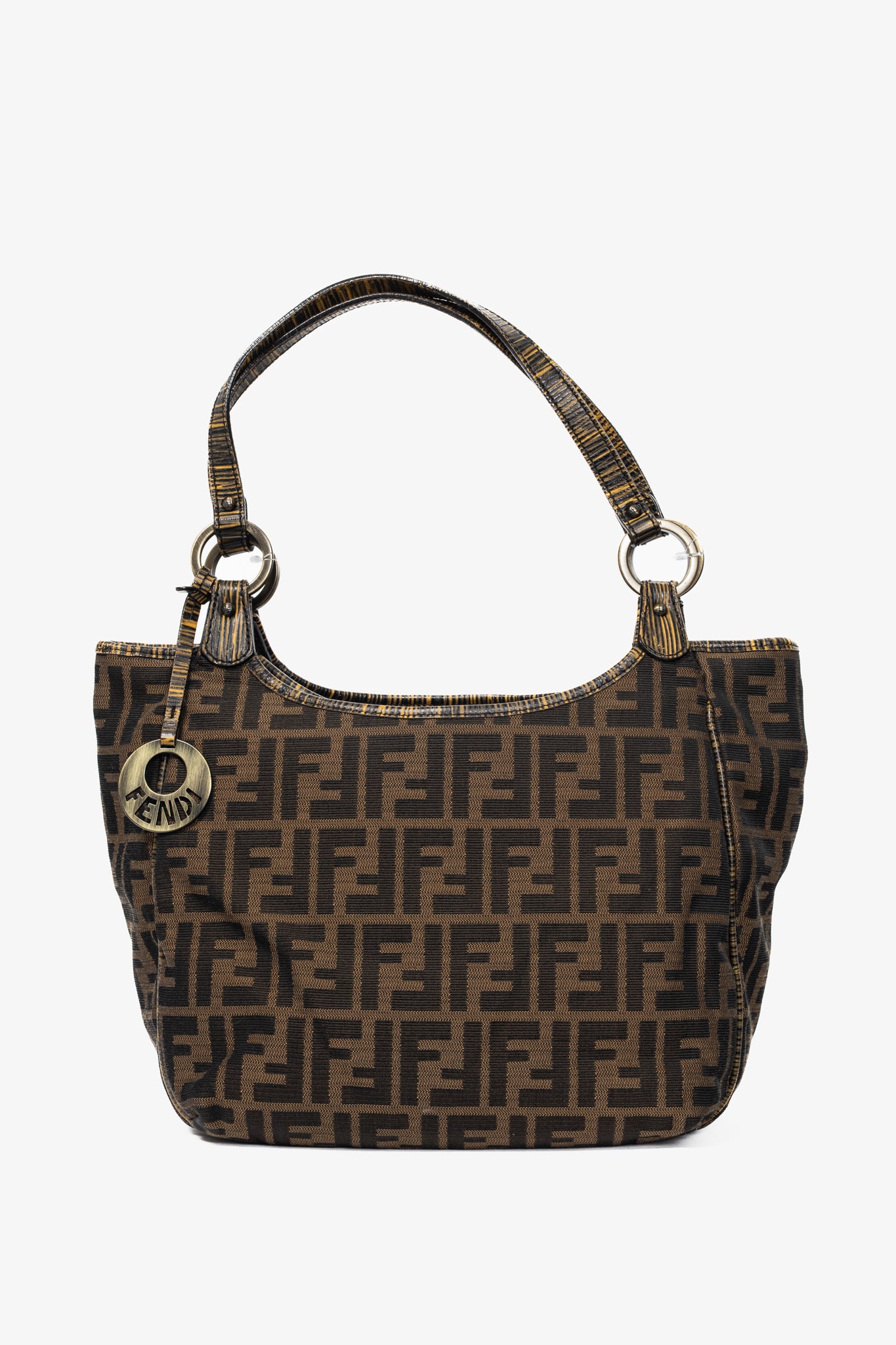 Fendi Chef Brown Zucca Canvas Leather-Trim Tote