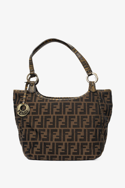Fendi Chef Brown Zucca Canvas Leather-Trim Tote