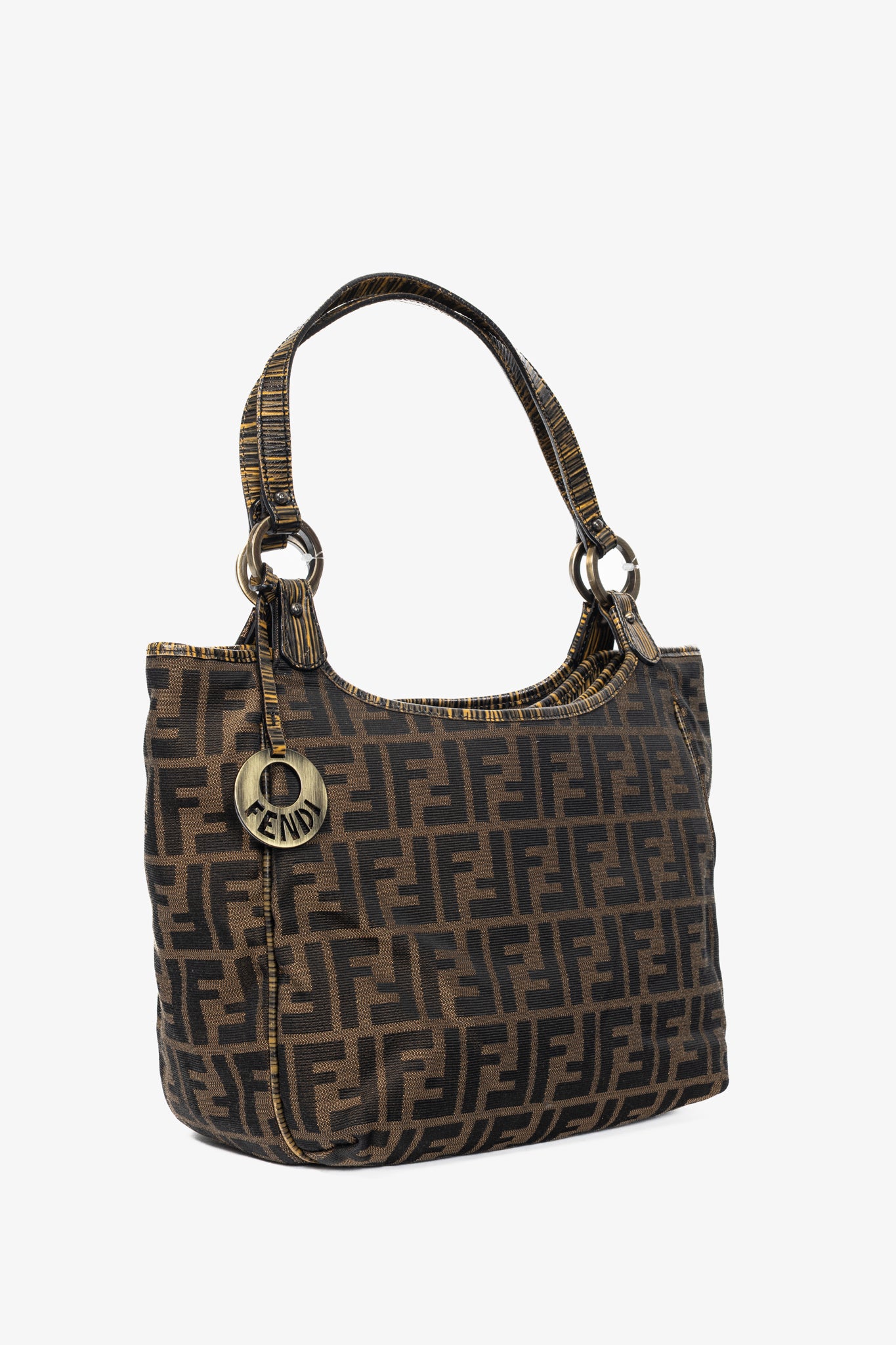 Fendi Chef Brown Zucca Canvas Leather-Trim Tote