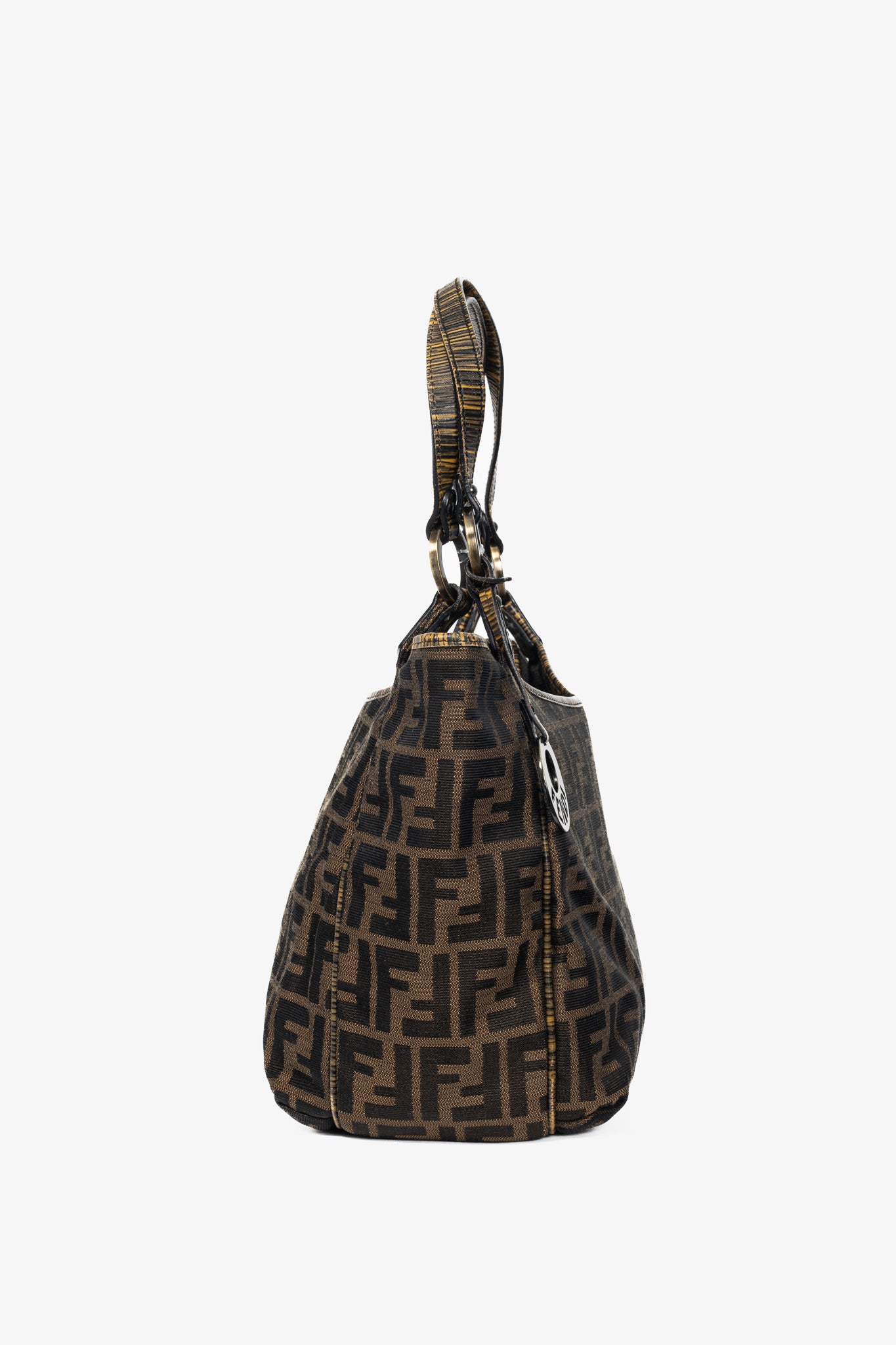 Fendi Chef Brown Zucca Canvas Leather-Trim Tote