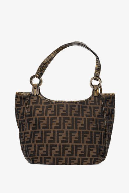 Fendi Chef Brown Zucca Canvas Leather-Trim Tote