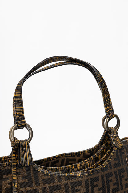 Fendi Chef Brown Zucca Canvas Leather-Trim Tote