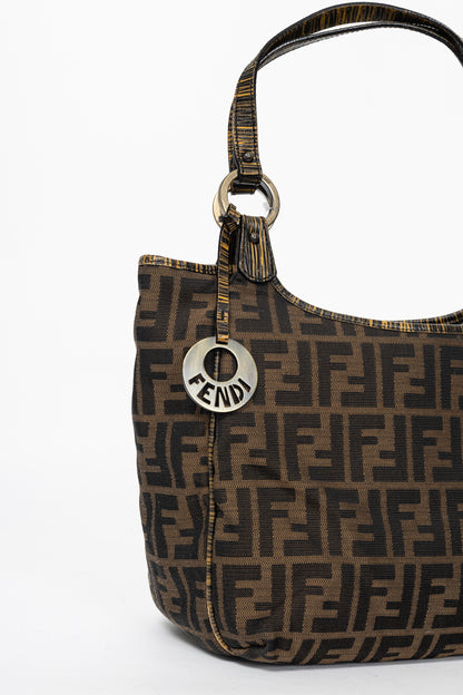 Fendi Chef Brown Zucca Canvas Leather-Trim Tote