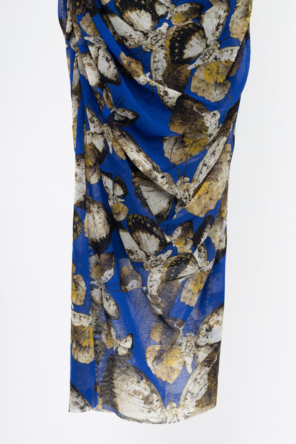 Fuzzi Blue Butterfly-Print Mesh Bodycon Dress