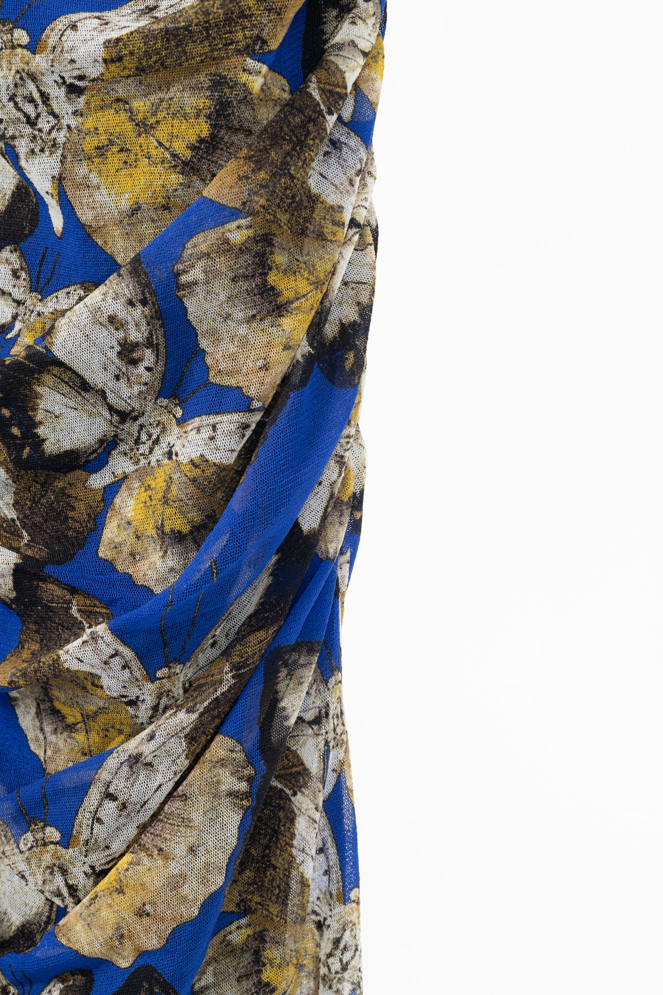 Fuzzi Blue Butterfly-Print Mesh Bodycon Dress