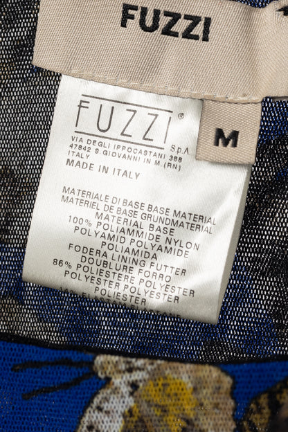 Fuzzi Blue Butterfly-Print Mesh Bodycon Dress