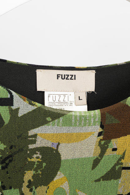Fuzzi Green Abstract-Print Mesh Bodycon Midi Dress
