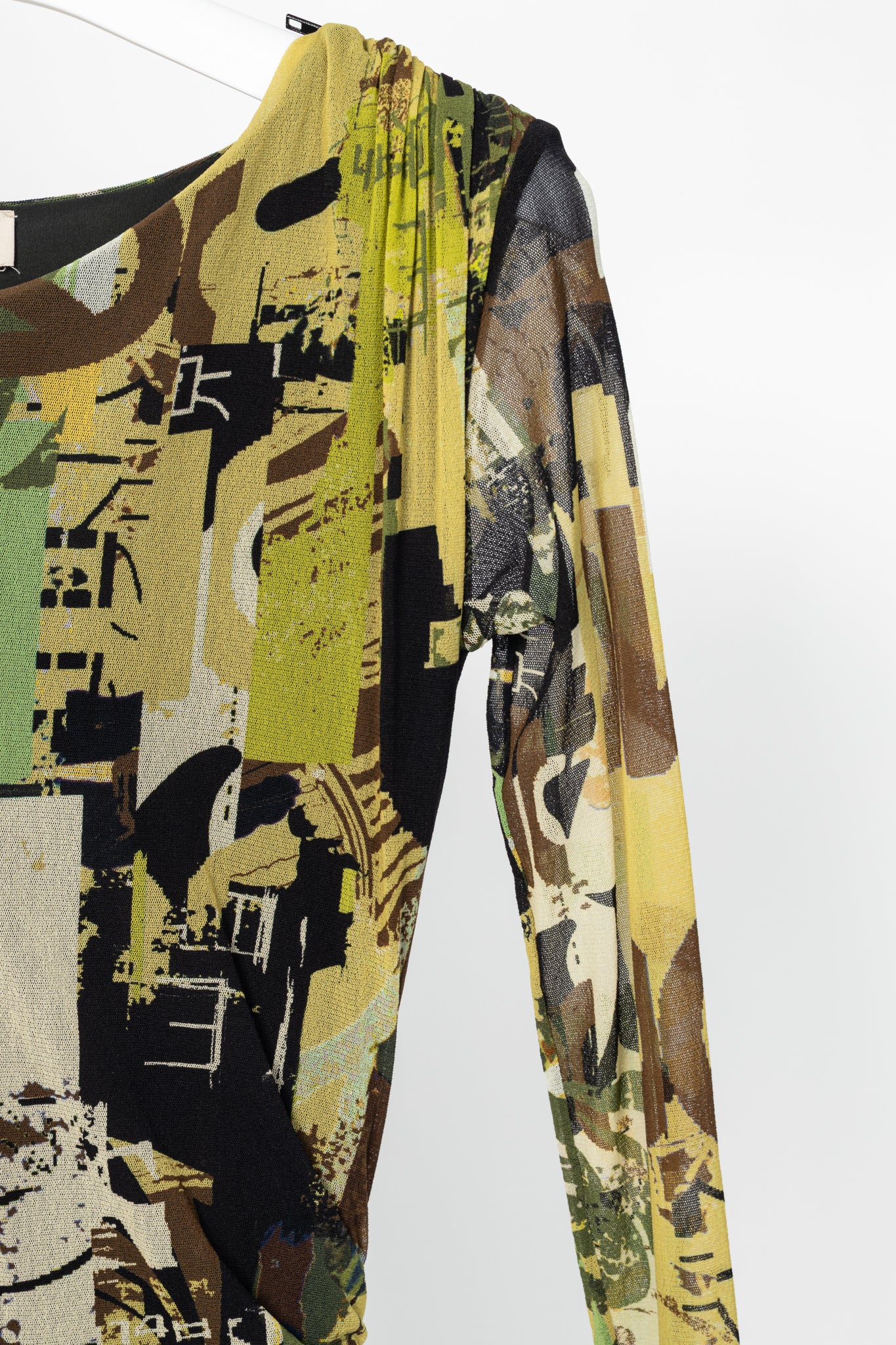 Fuzzi Green Abstract-Print Mesh Bodycon Midi Dress